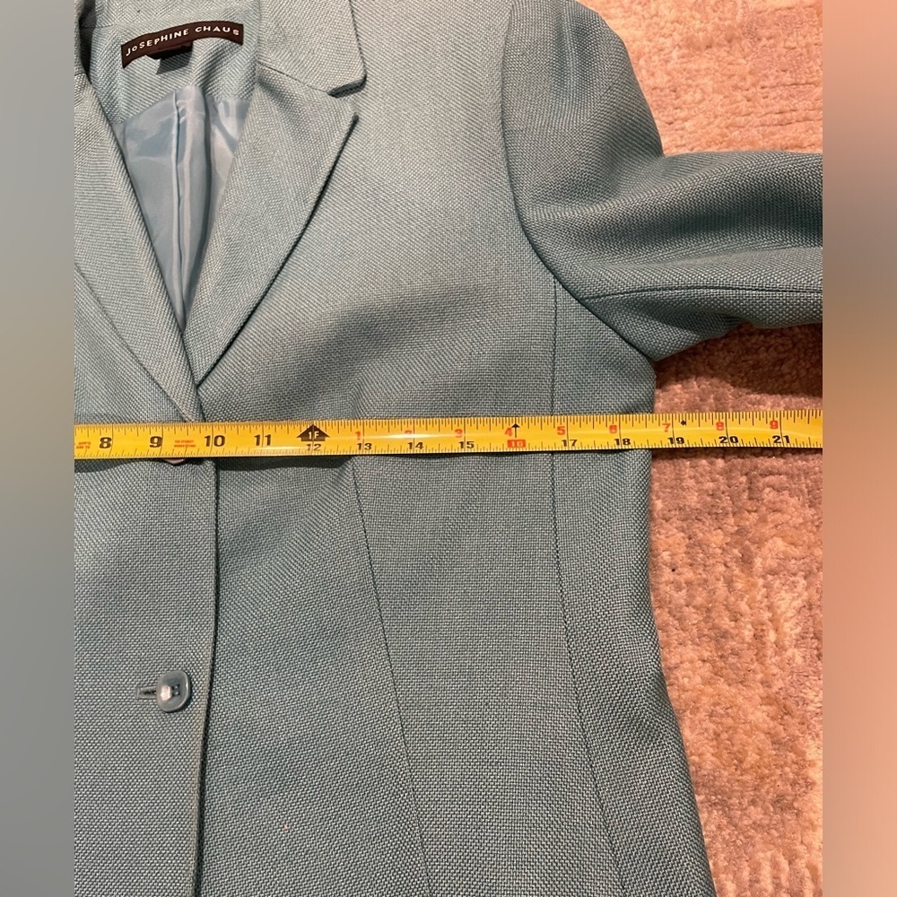 Josephine Chaus Silk Two Piece Suit Blazer Size 8. Skirt Size 10 Aqua Blue/Teal - Picture 9 of 14